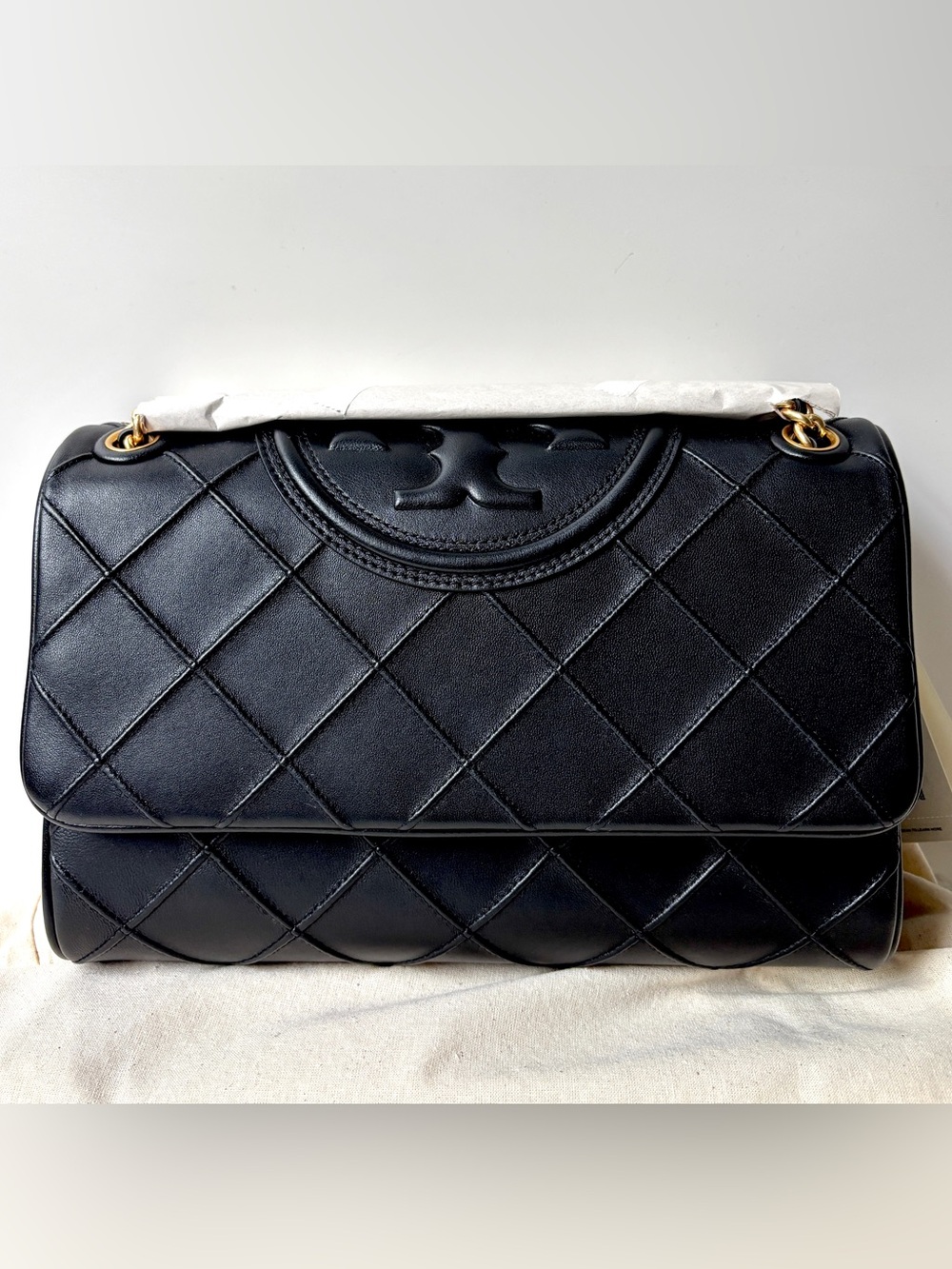 LAST ONE New Tory Burch Large Soft Fleming Leather Shoulder Crossbody Bag Black